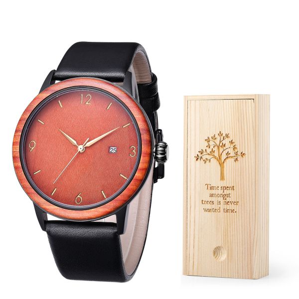 Men's Unique Design Wooden Watches with Soft Leather Band Men Wristwatch