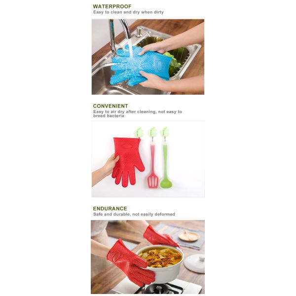 Heat Resistant Oven BBQ Grilling Cooking Kitchen Silicone Gloves