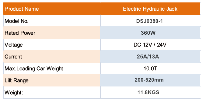 CE Approved 15 Ton Hydraulic Jack DC 12V 200-520mm Lift range