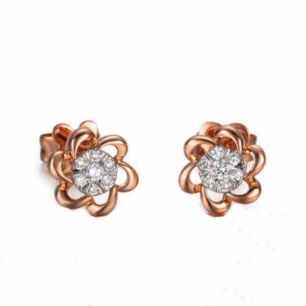 18K Rose Gold Classic Sakura Daimonds Stud Earrings for Women Girl Gift (GDE011)