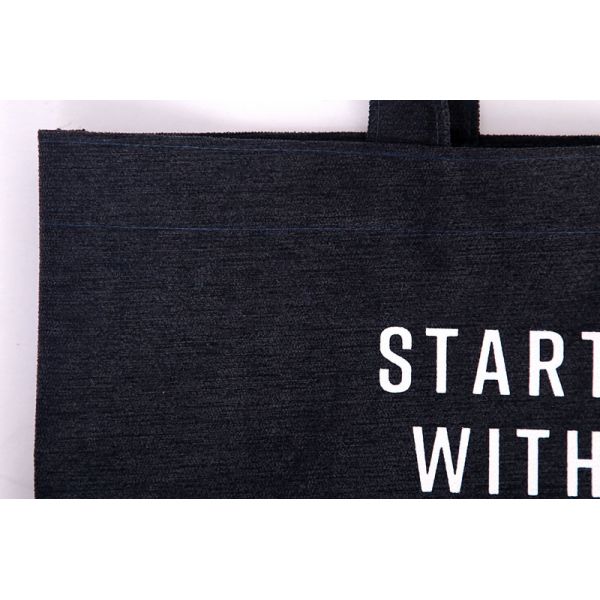 5OZ Long Handle Black Reusable Cotton Canvas Tote Bag With Rope Handles