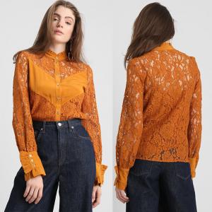 Quality 2019 Fall Apparel for Women New Arrival Lace Brown Long Sleeve Blouse Tops wholesale