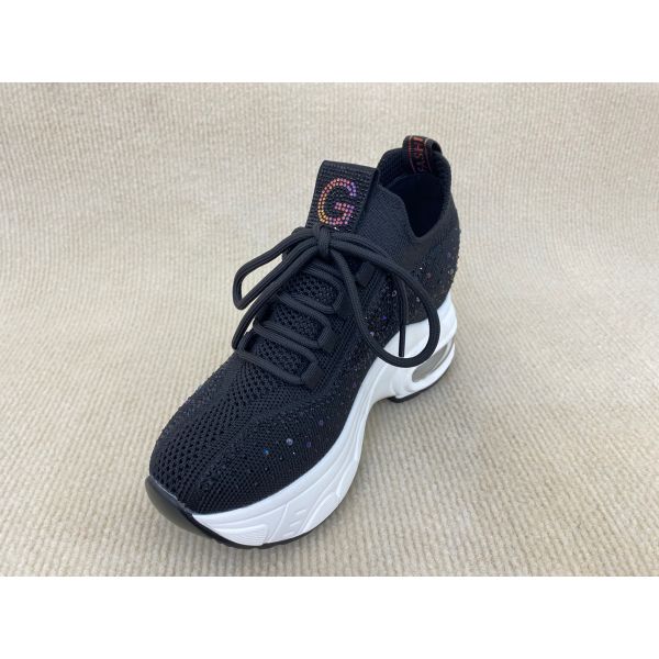 Flyknit Black Platform Loafers With Crystal Surface And Breathable Mesh