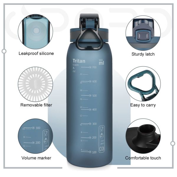 Opard 30oz Tritan Reusable Plastic Sports Water Bottle With Leak Proof Flip Top Lid BPA Free