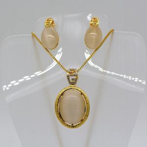 Quality New Trendy Natural opal Necklace Set 18K Real Gold Plated Rhinestone Necklace Earrings wholesale