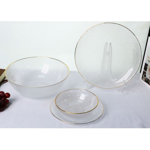 Gold Rim Hammered Lead Free 26mm Glass Bowls For Home, Embossed Glass Bowls