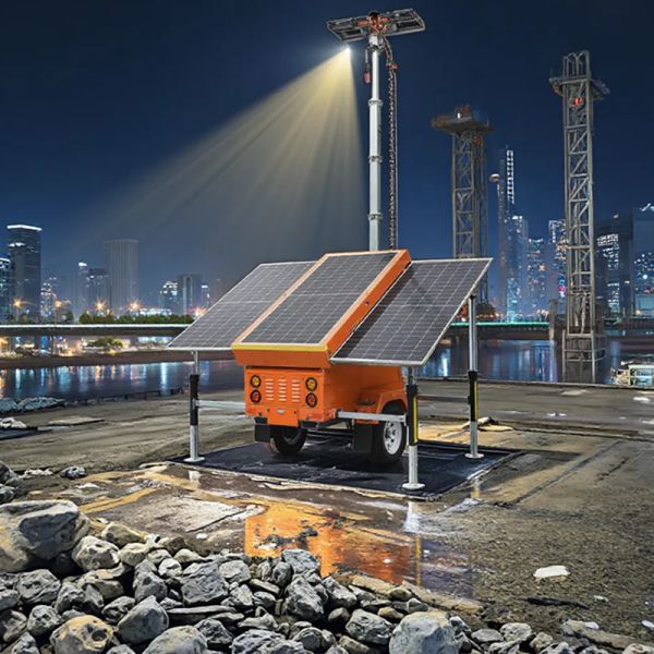 Construction Light Tower Mast 6 Sections LED Light Tower Mobile Solar Light Tower For Emergency