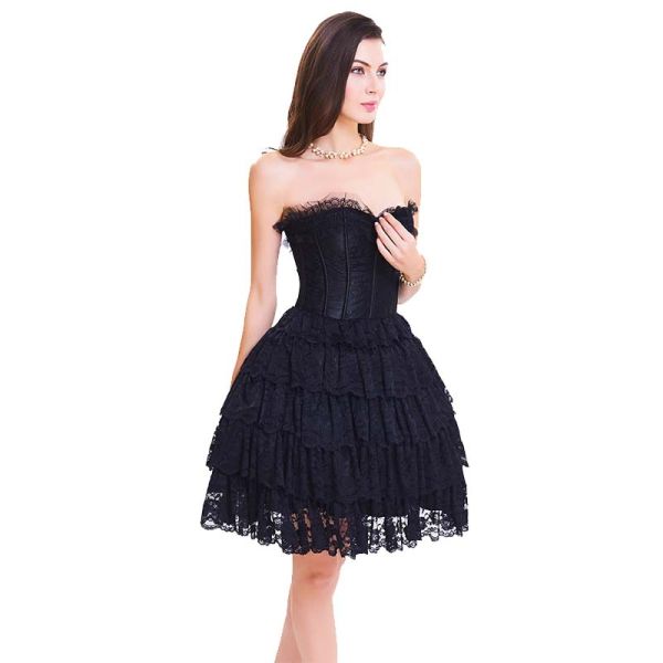 Wholesale Black Lace Steel Bone Corset Dress side
