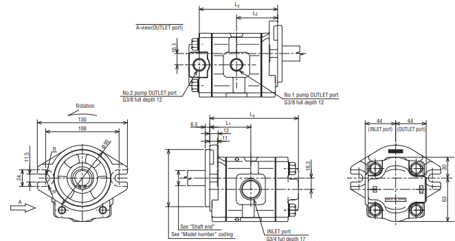 Compact Two Stage Gear Pump Forklift Hydraulic Pump Shimadzu Type