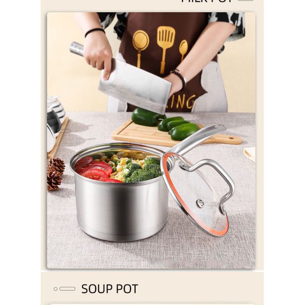 High Quality 3 Pieces Induction Cooking Pot Set Straight Pot Ollas 304 Stainless Steel Cookware Set With Glass Lid