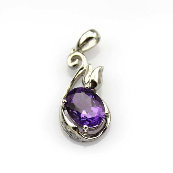 Fashion Jewelry Sterling Silver 7mmx9mm Oval Amethyst Cubic Zircon Pendant (PSJ0400)