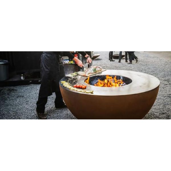 Large Semi Sphere Corten Steel Fire Bowl Camping Plancha Grill