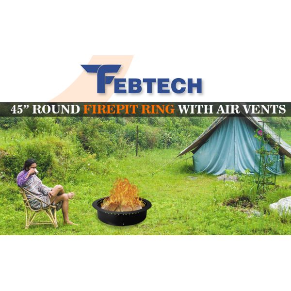 Smokeless Fire Pit Insert Steel 45" Round Foldable Fire Pit Ring with Air Vents and Coller Support