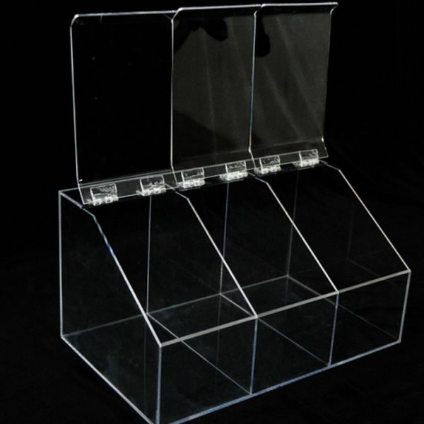 Clear Slatwall Acrylic Candy Display W/ 3 Boxes Perspex Bins with Dividers