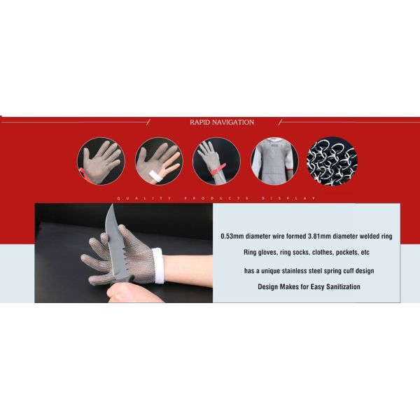 6'' Stainless Steel Anti Cutting Gloves Woven with Chainmail Ring Mesh