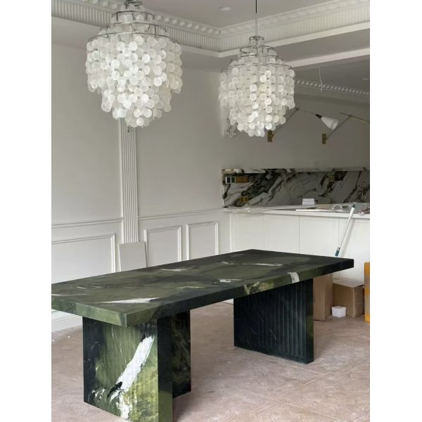 Brazilian Honed Marble Dining Table Green Marble Top Dining Table Heavyweight High Durability
