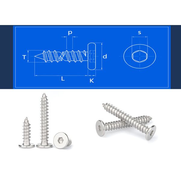 Carbon Steel Self Tapping Screw M3.5 / 3.9 / 4.2 / 4.8 Hex Socket Cap Screw