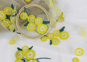 China Beatiful Sunflower 3D Embroidered Lace Fabric For Wedding Garment Decoration on sale