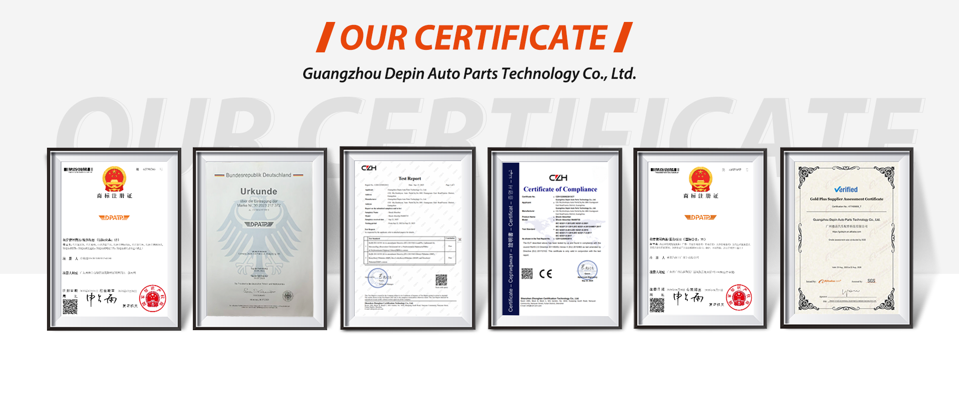 Guangzhou Depin Auto Parts Technology Co., Ltd. Certifications