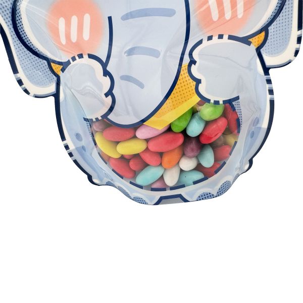 Custom Printed Elephant Shape Die-Cut Stand Up Pouches with Zip Lock and Clear Window for Kids Snacks, Candy Packaging