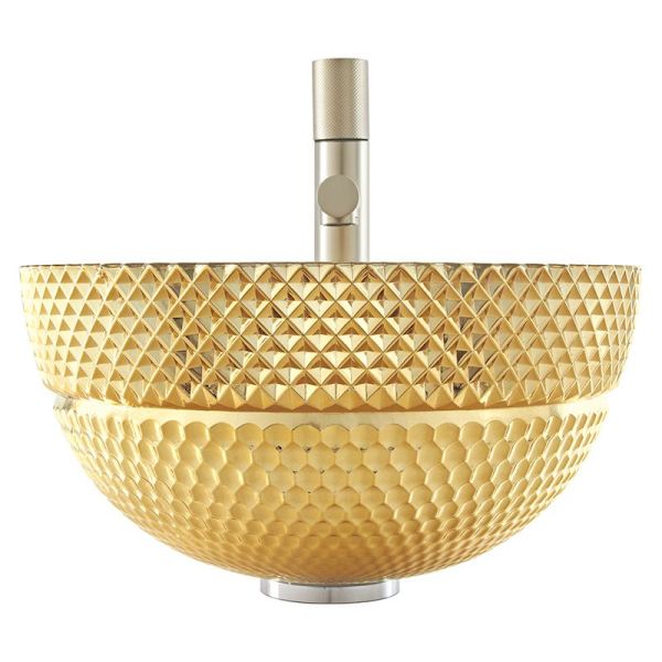45mm Drain Hole Glass Wash Basin 18K Gold Color Bathroom Sinks For Home Hotel
