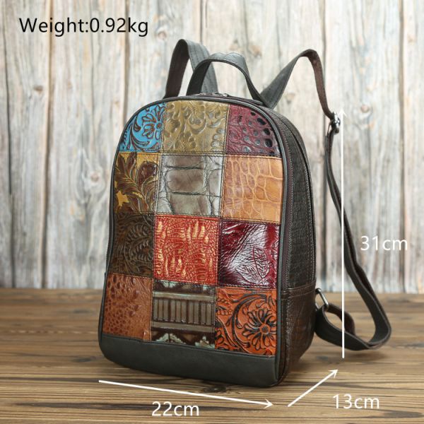 Waterproof Handmade Splicing Mini Small Genuine Leather Backpack Womens