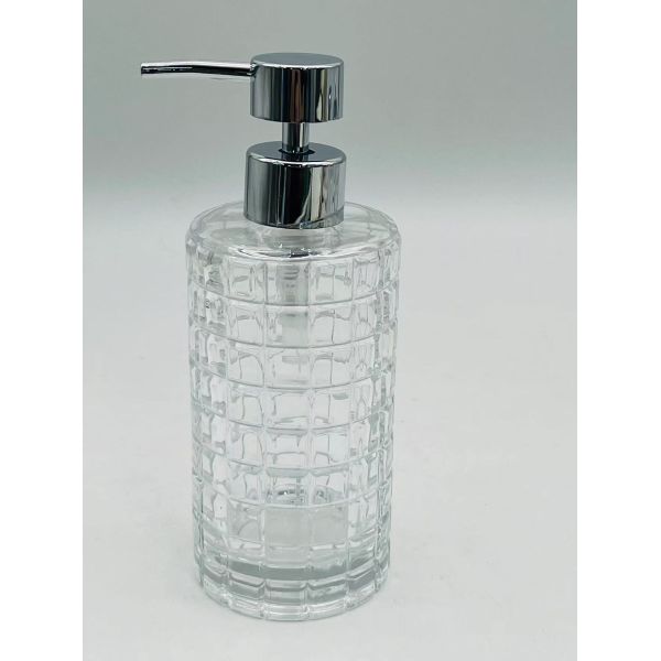 Clear Glass Bathroom Countertop Accessories with Big Checker Box Cotton Jar Tumbler Soap Dish BSCI Certified Round Shape