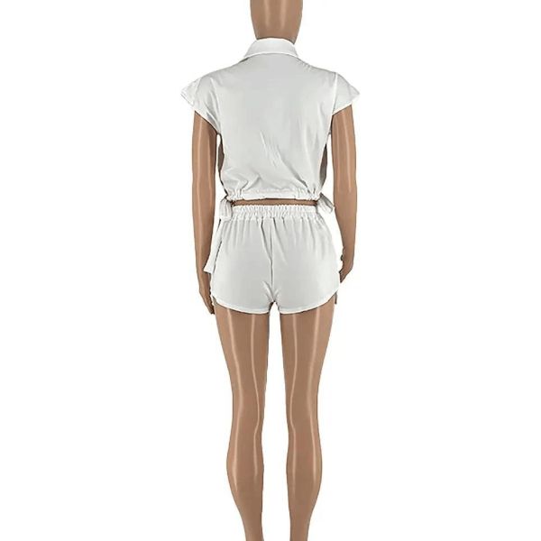 Women&prime;s Sexy Summer Two Piece Outfits Button Down Crop Top Short Sleeve Tracksuit Sets with Pockets Plus Size Suit for Women