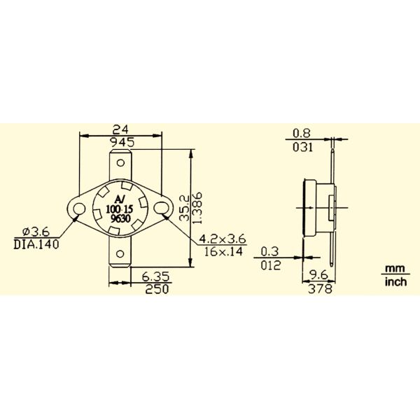 T23-XF2-PB KSD301 Bimetal Thermostat(PPS case; fixed aluminum bracket/cap; Max Ambient Temp 200℃)