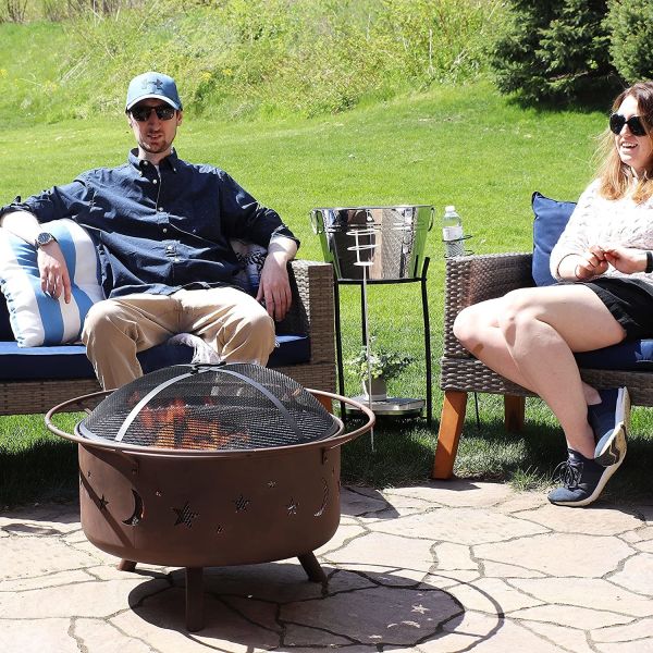 30'' portable charcoal fire pit Round Steel Deep Bowl Firepit Outside Patio