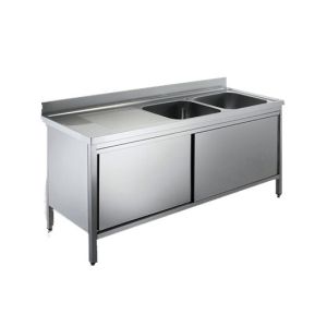 Freestanding Hotel Commercial Stainless Steel Sinks With Double Drainboard