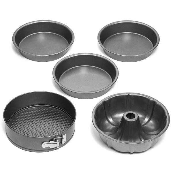 5 Piece Nonstick Cake Pans Set with 9 Inch Round Cake Pans, 9 Inch Spring form Cake Pan and 10 In Bundt Cake Pan