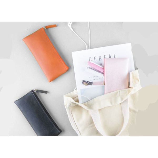 Simple pen bag large capacity students simple creative PU leather carry-on handbag makeup pencil case
