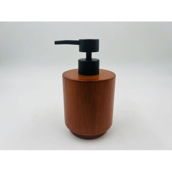 Natural OAK Wooden Bathroom Accessories Set Round Shape Black Pump Head Toothbrush Cup Bathroom Sets Wooden Soap Dish