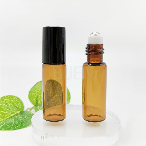 Empty Amber Glass Roller Bottles Essential Oil With Steel Roll