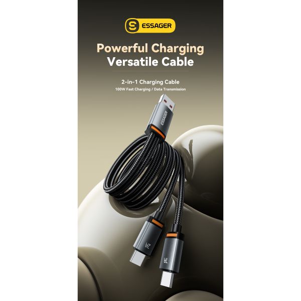 ESSAGER ES-X67 2 in 1 100W USB Type C to USB Type C Lighting Data Cable