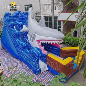 China Blue Shark Inflatable Water Slide Bounce House For Birthday Celebrations on sale