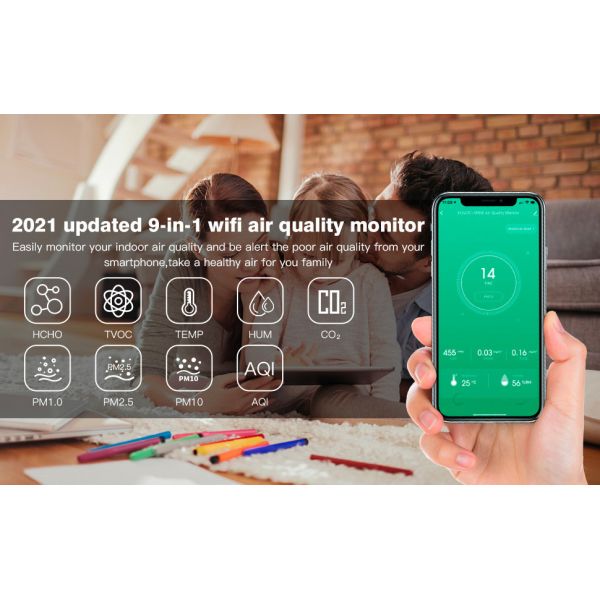 Indoor WiFi Air Quality Monitor HCHO TVOC CO2 PM2.5 PM10 PM1.0
