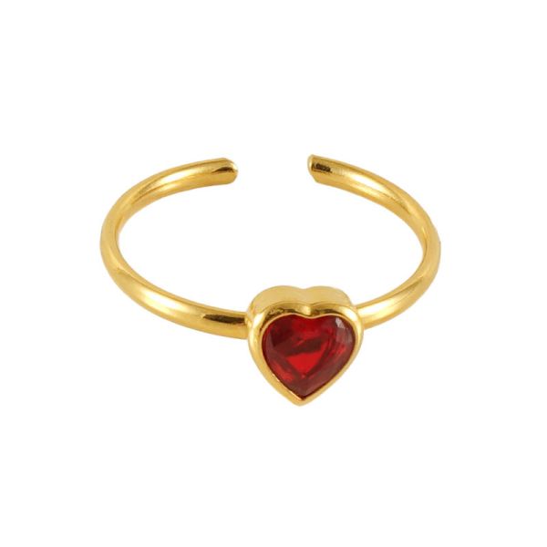 Classic Gold Stainless Steel Ring Brilliant Cut Heart Zircon Ring Jewelry