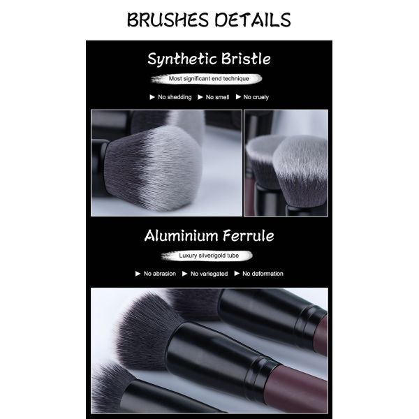 11pcs Wood Handle Makeup Brushes Face Eye Soft Dense Synthetic Hair