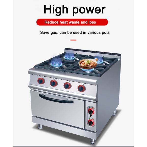 Stainless Steel Gas Stove And Electric Oven For Hotel Kitchen With 4 Burners And Oven