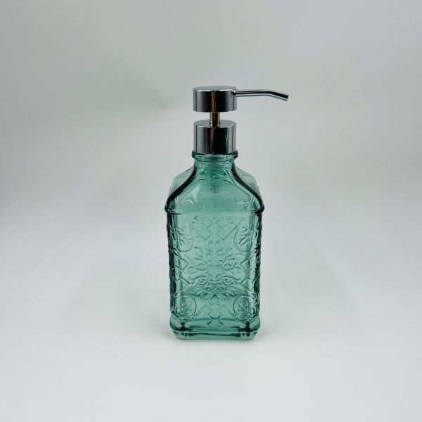 6pcs Glass Bathroom Accessories Set Aqua With Vintage Floral Debossed