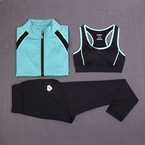 CPG Global Multi-Color Breathable 3 Pieces Sets Long Sleeves Gym Running Racerback Sports Bra with Yoga Pants T1017