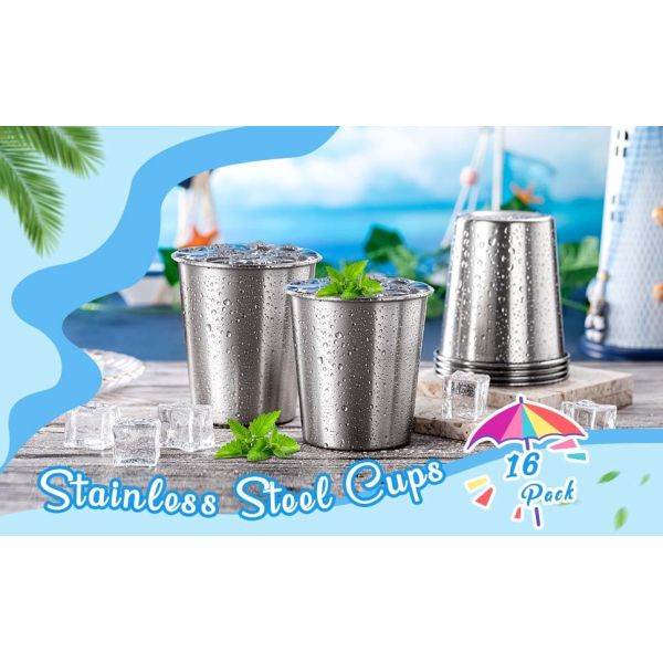 16 Pack Cylindrical Custom Stainless Steel Cups Shatterproof