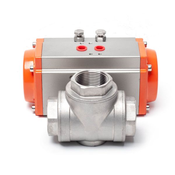 Pneumatic three-way flanged ball valve L type T type