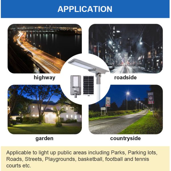 High Lumen All In One Solar LED Street Light IP65 100watt For Garden Parking Lot Area