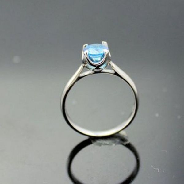 Women 925 Silver Jewelry 5mm Round Blue Topaz Cubic Zircon Ring(R258)