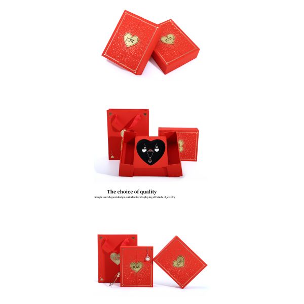 Heart Shaped Red Rose Flower Jewelry Box Packaging For Valentine's Day Necklace