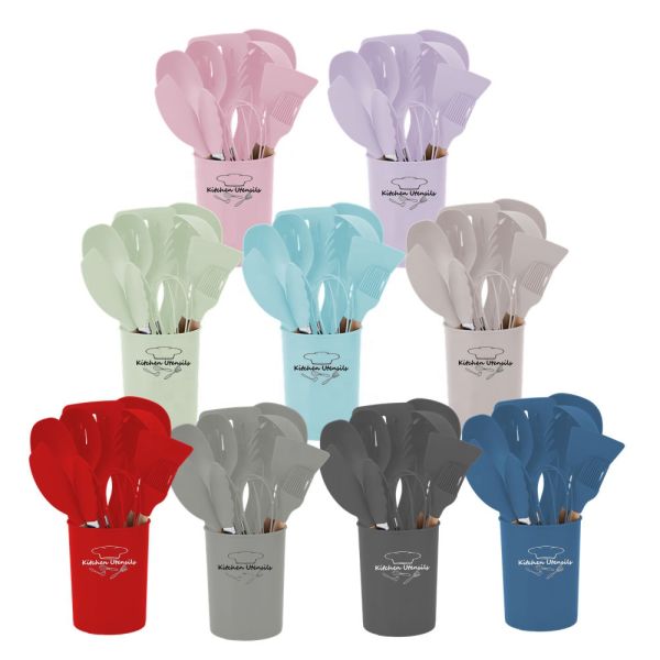 7-Piece Utensil Sets with Wooden Handle and Hanging Hole Heat Resistant up to 240C