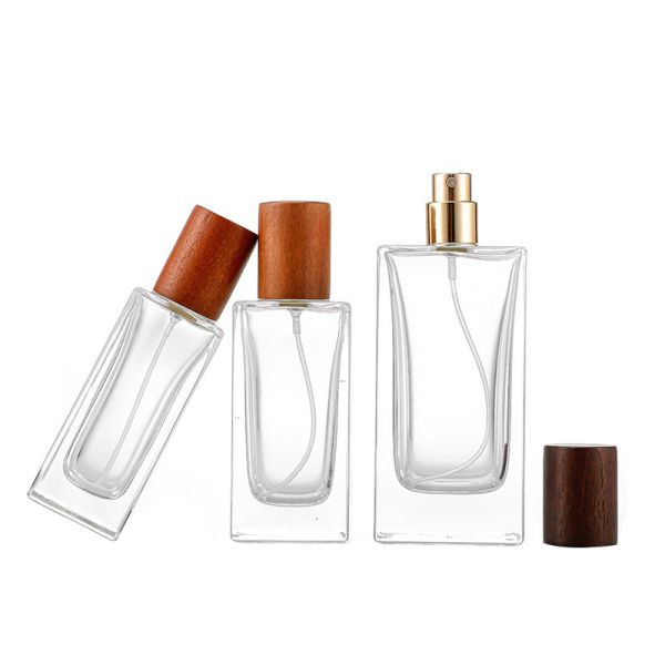 Square Glass Perfume Bottles – B2B Low MOQ with Wooden Cap | Bulk Perfume Containers (30/50/100ml)
